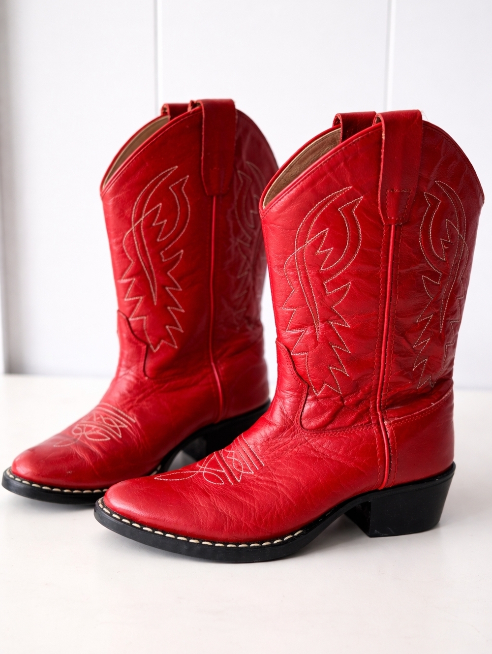 Old West ♥︎ Red Leather Cowboy Boots Youth 3 Western Embroidered
